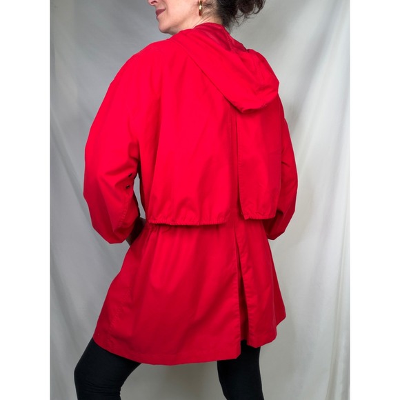Nordstrom Vintage 90s Red Hooded Drawstring Waist Anorak Rain Jacket Hood S - Picture 16 of 17